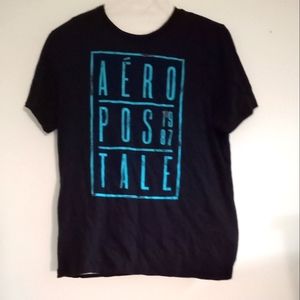 Aeropostale 1987 Black w/Blue Logo 100% Cotton T-Shirt -  Size XL/TG